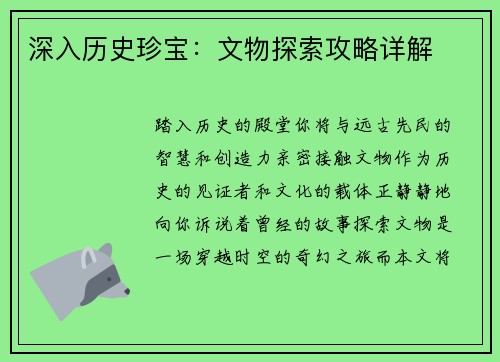 深入历史珍宝：文物探索攻略详解